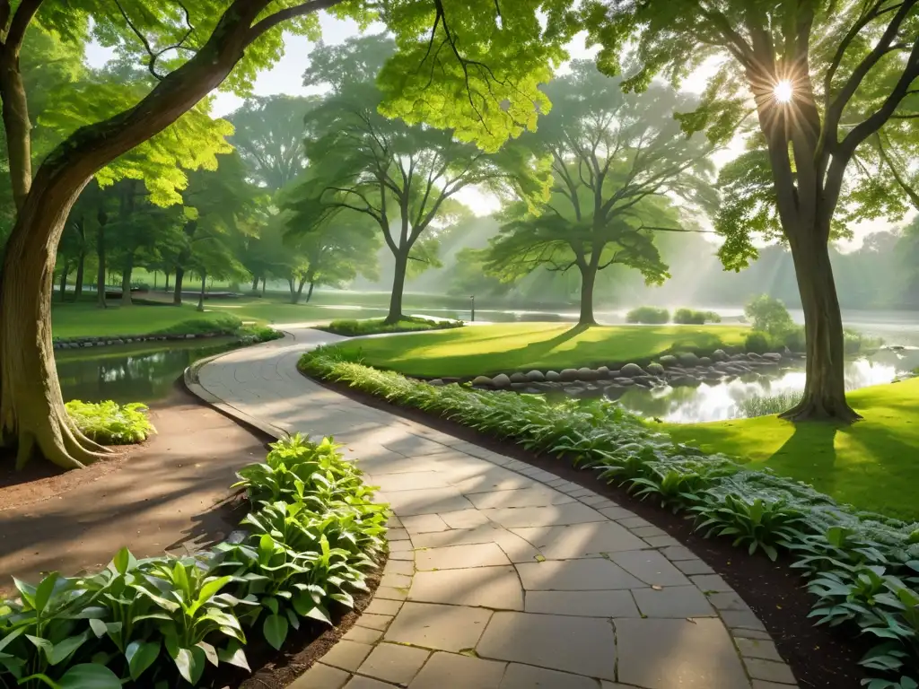 Sendero serpenteante a través de exuberante vegetación en un parque tranquilo