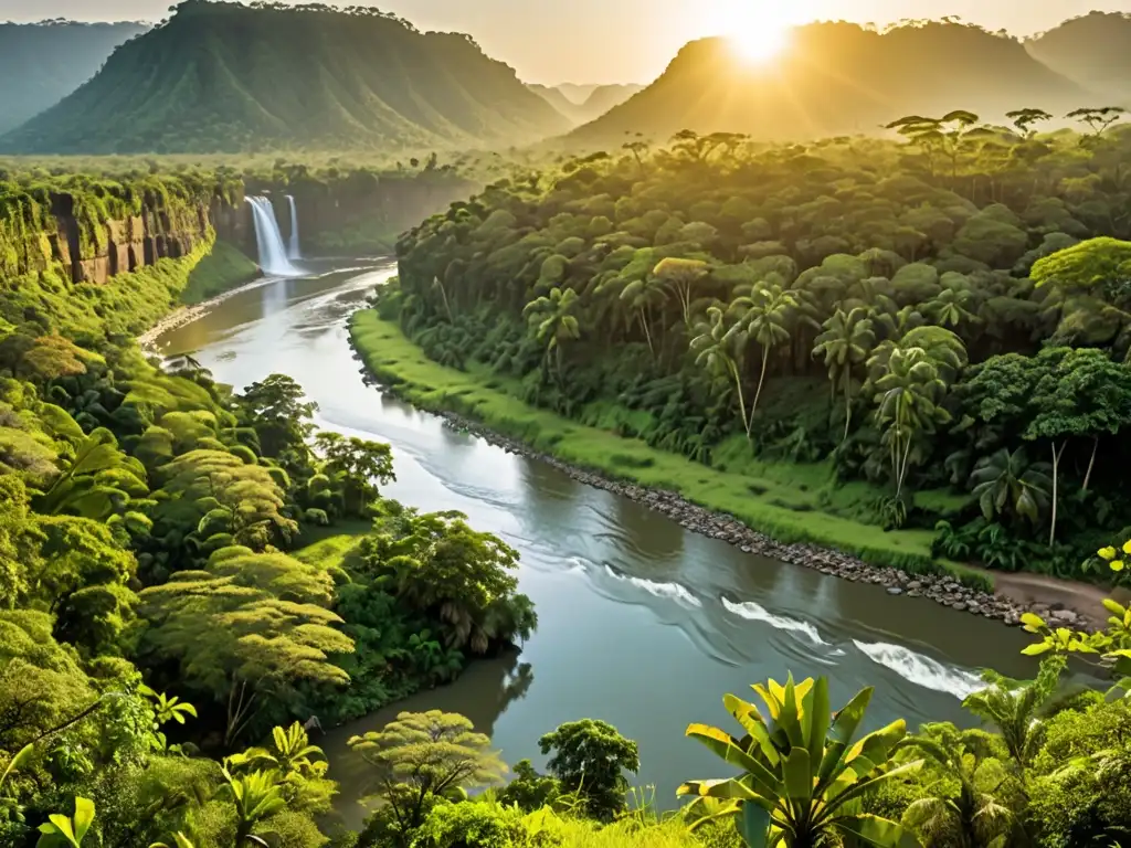 Río Tijibos: Naturaleza virgen y majestuosa El río Tijibos fluye sereno entre exuberante vegetación y fauna diversa, bajo el cálido resplandor del sol