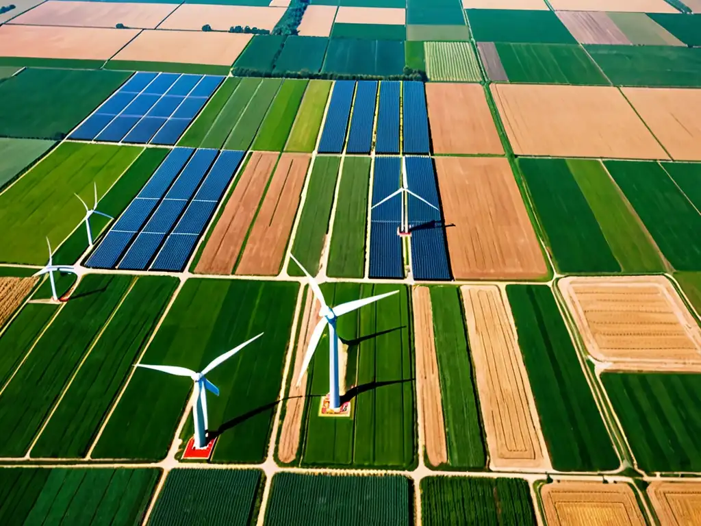Granja agrícola sostenible con tecnología avanzada Granja agrícola moderna con soluciones sostenibles para emisiones agrícolas, tecnología y campos verdes