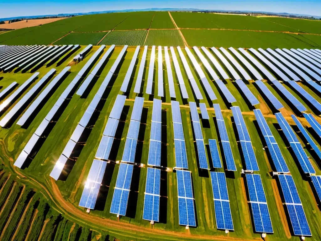 Un técnico inspecciona paneles solares en una granja solar, destacando la transformación de las industrias energéticas por leyes cambio climático