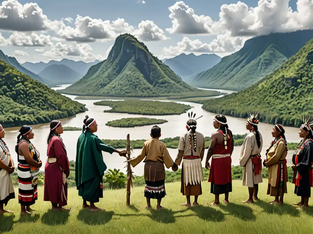 Unidad ancestral: líderes tribales protegiendo territorios Colaboración intertribal defensa territorios: Líderes y miembros tribales unidos en la protección de sus tierras ancestrales