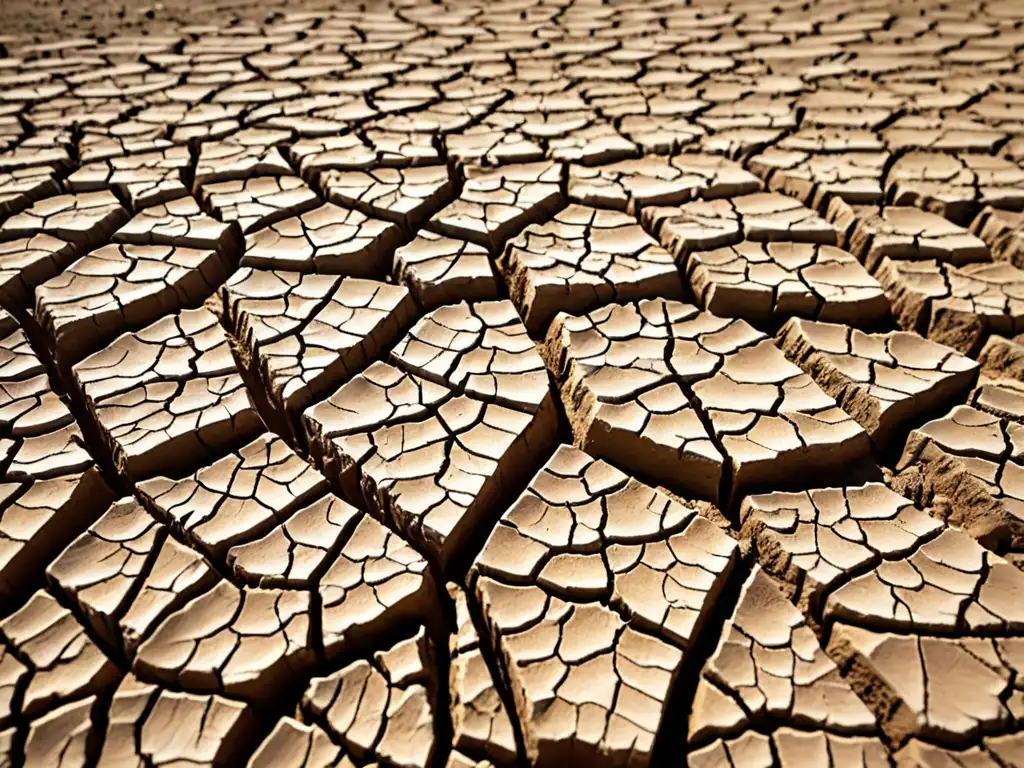 Textura árida de tierra seca agrietada, con sombras dramáticas