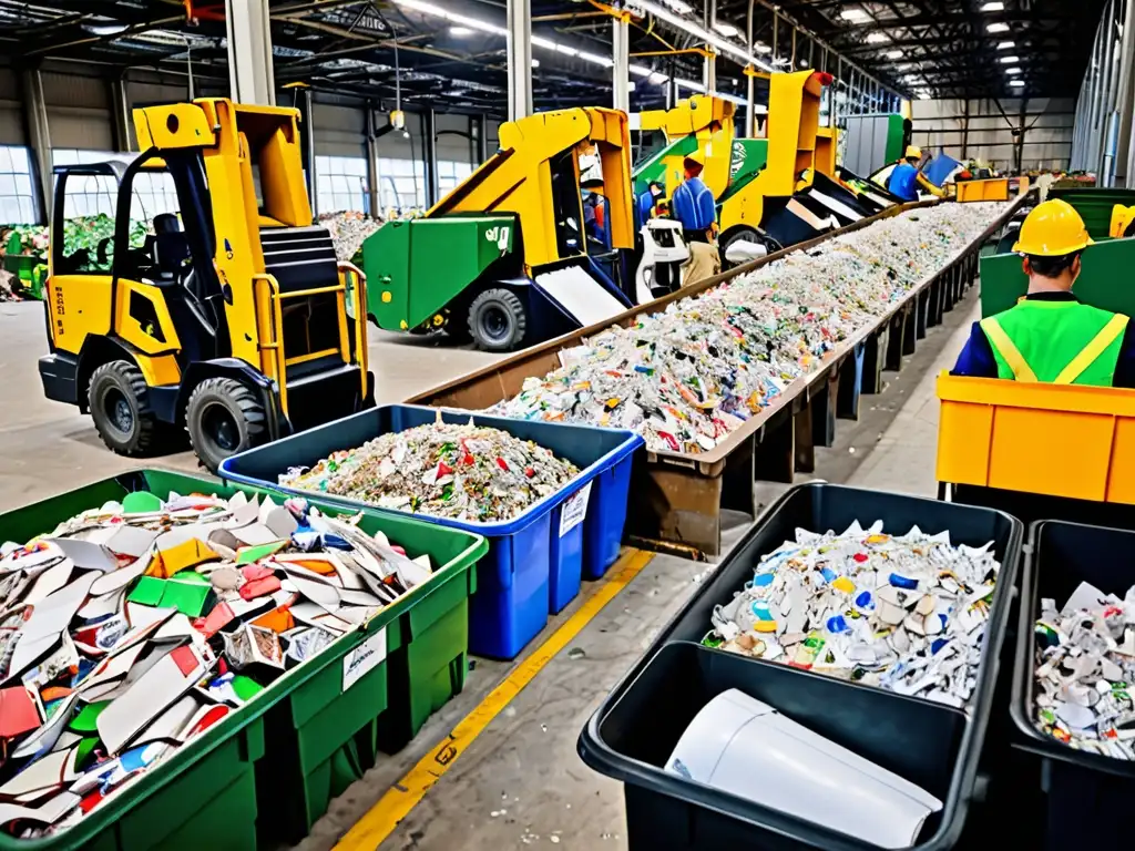 Trabajadores en un centro de reciclaje, separando materiales para procesar