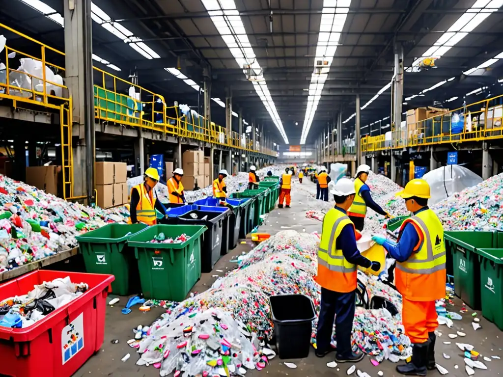 Trabajadores en centro de reciclaje de Seúl, Corea Sur, separan residuos plásticos, vidrio y papel