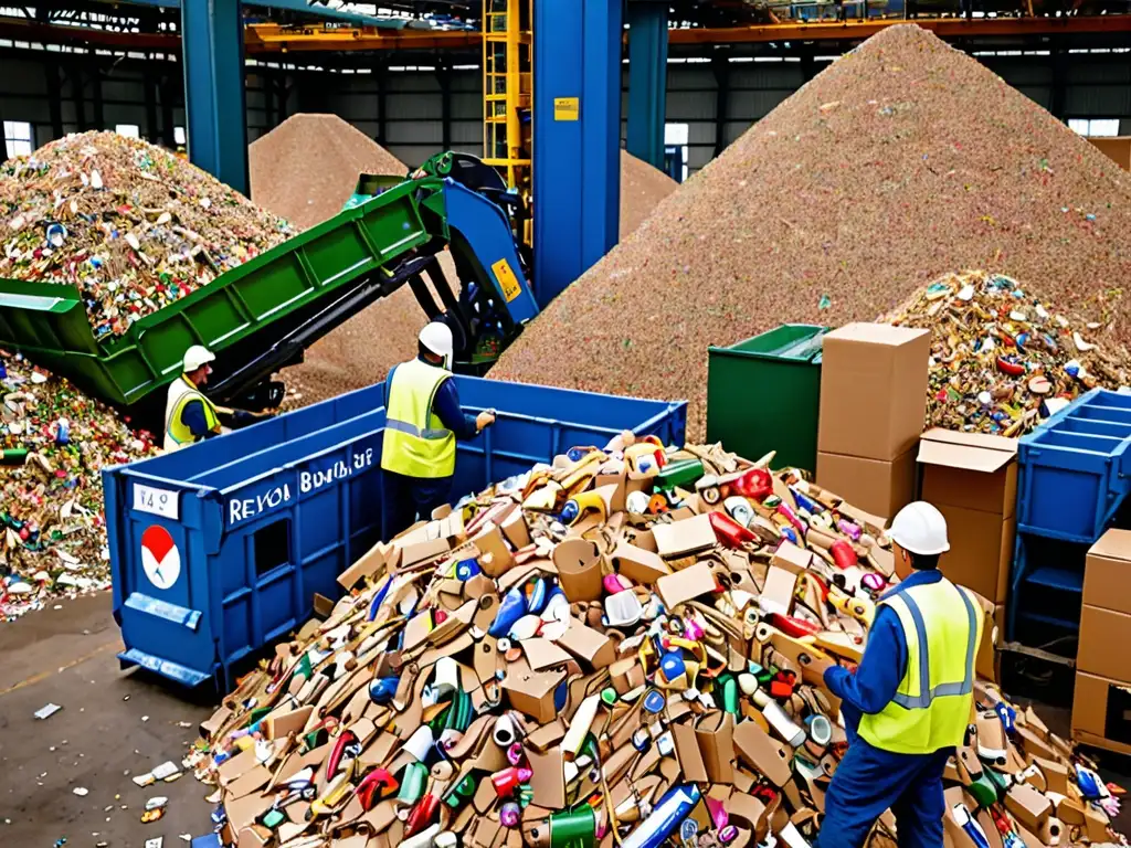 Trabajadores clasificando materiales reciclables en planta industrial