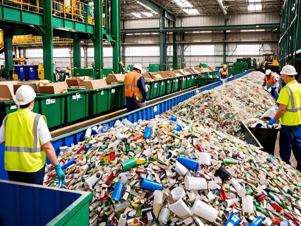 Trabajadores en planta de reciclaje en Canadá, destacando la importancia de la legislación sobre residuos reciclaje América