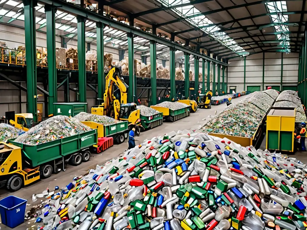 Trabajadores en planta de reciclaje clasificando materiales con incentivos económicos para reciclaje