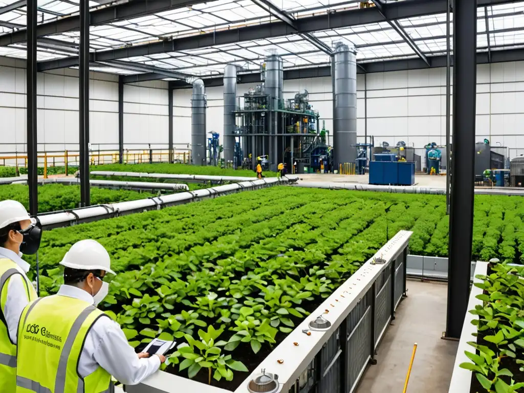 Trabajo en equipo para la integración del derecho ambiental ISO 14001 en una moderna planta industrial rodeada de vegetación exuberante