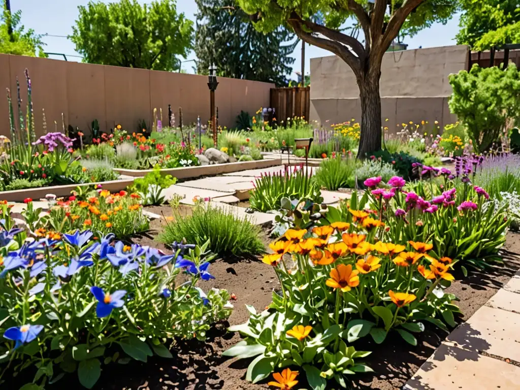 Un jardín urbano exuberante destaca la importancia del uso eficiente del agua