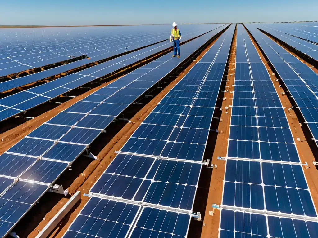 Un vasto campo de paneles solares bajo el cielo azul