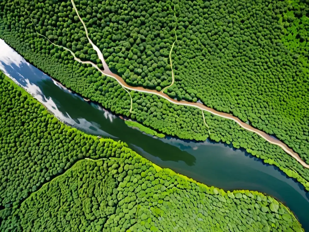 Vasto territorio verde con ríos, bosques y asentamientos indígenas