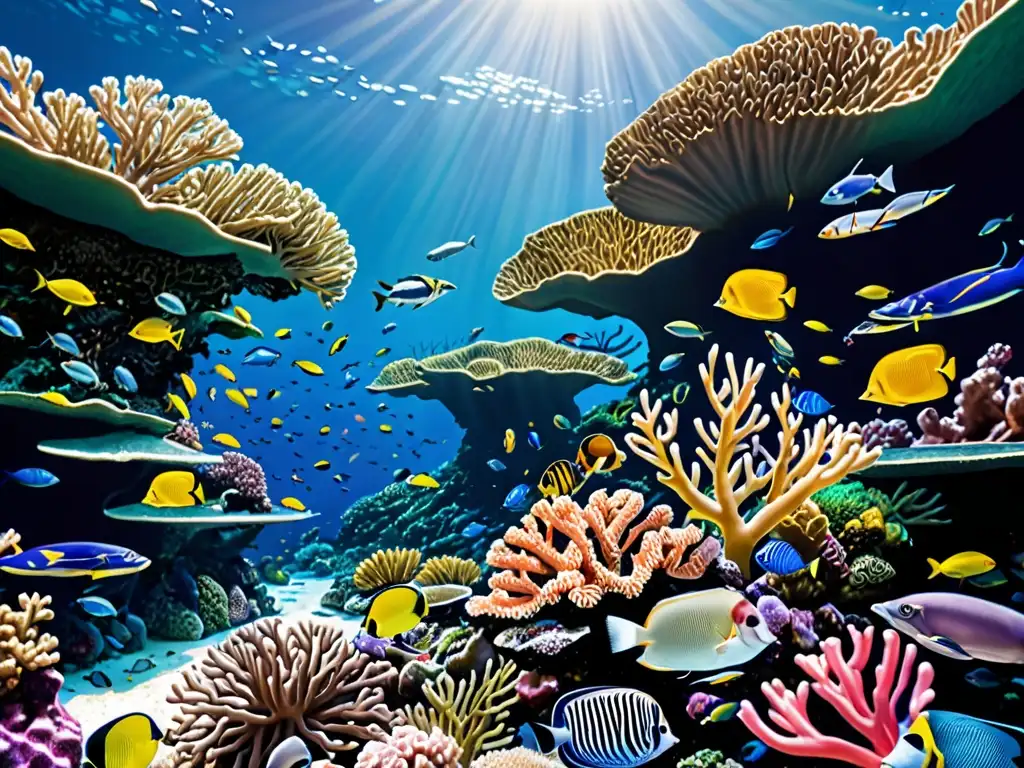 Un vibrante arrecife de coral, lleno de vida marina, ilustra la importancia de las iniciativas legales para proteger los océanos del cambio climático