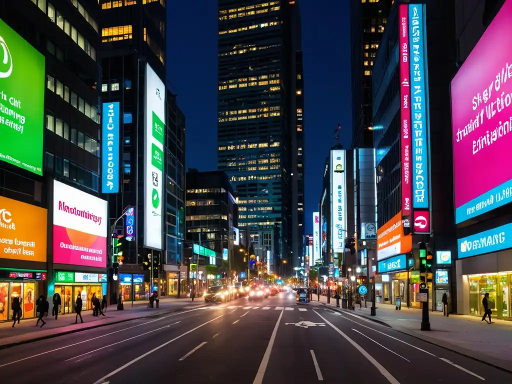 Vibrante calle nocturna de ciudad con luces LED y normativas eficiencia energética impacto global