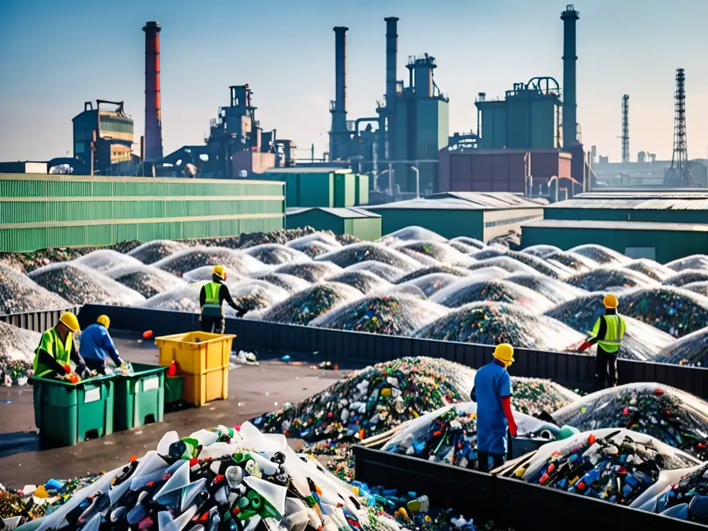 Vibrante ciudad industrial europea con instalación de reciclaje en primer plano