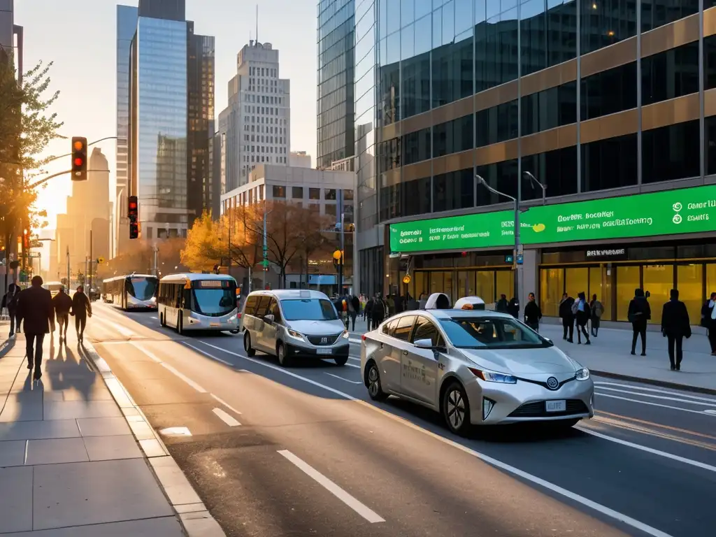 Vibrante ciudad sostenible con edificios modernos y tecnología ambiental