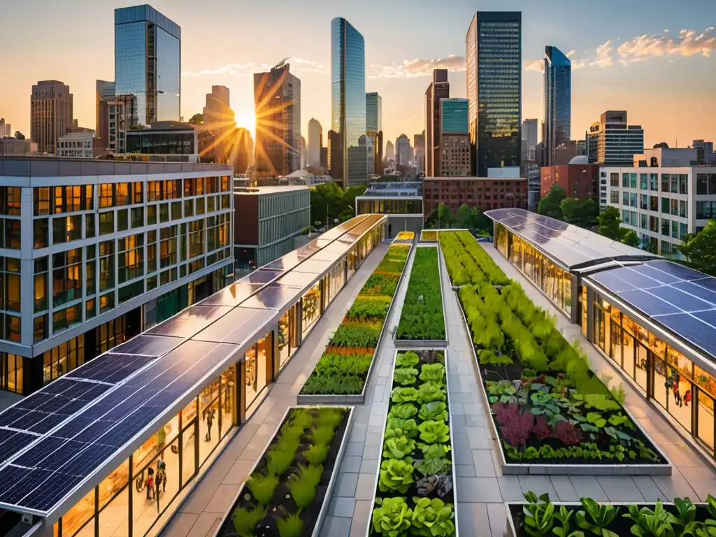 Vibrante ciudad sostenible con moderna arquitectura ecológica