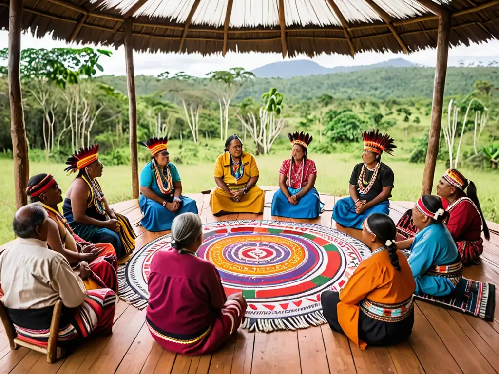 Vibrante comunidad indígena en reunión territorial, con modelos exitosos gestión territorial indígena y rica herencia cultural