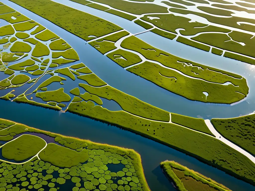 Vibrante paisaje de humedales urbanos resaltando la diversa flora y fauna