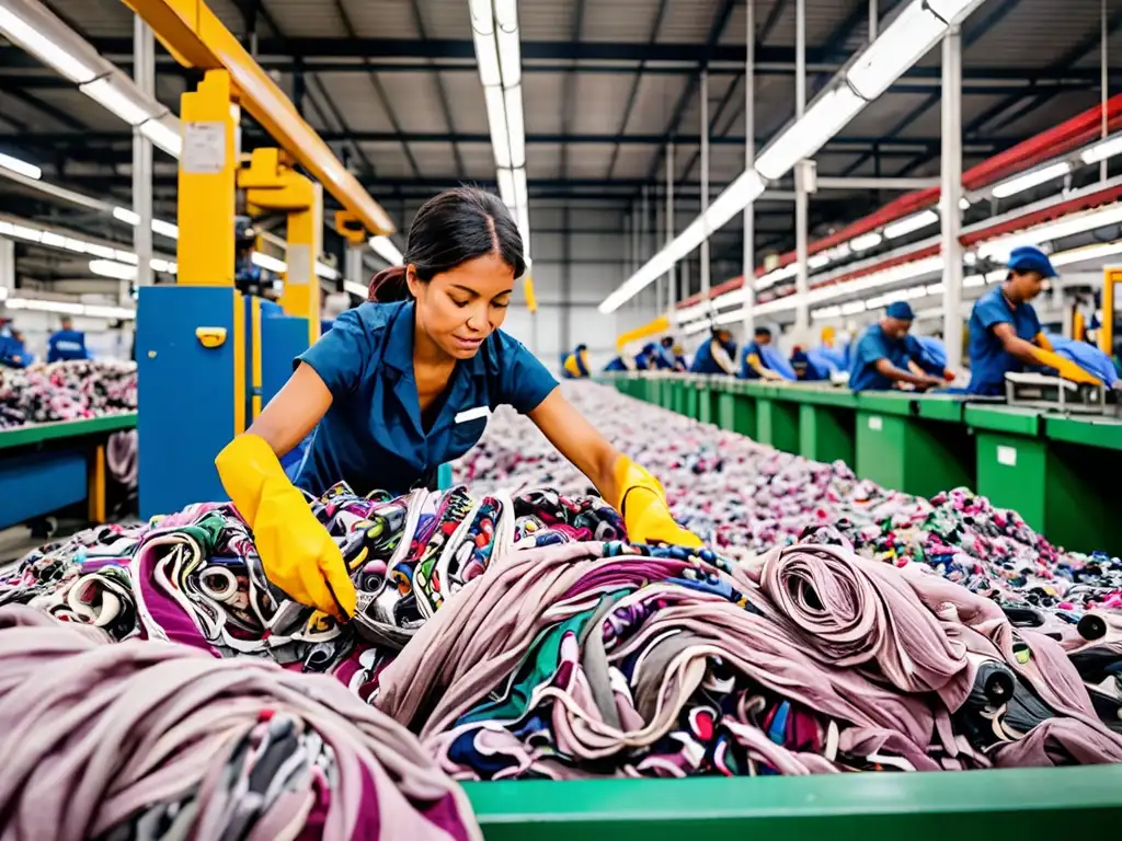 Vibrante proceso de reciclaje textil en una fábrica