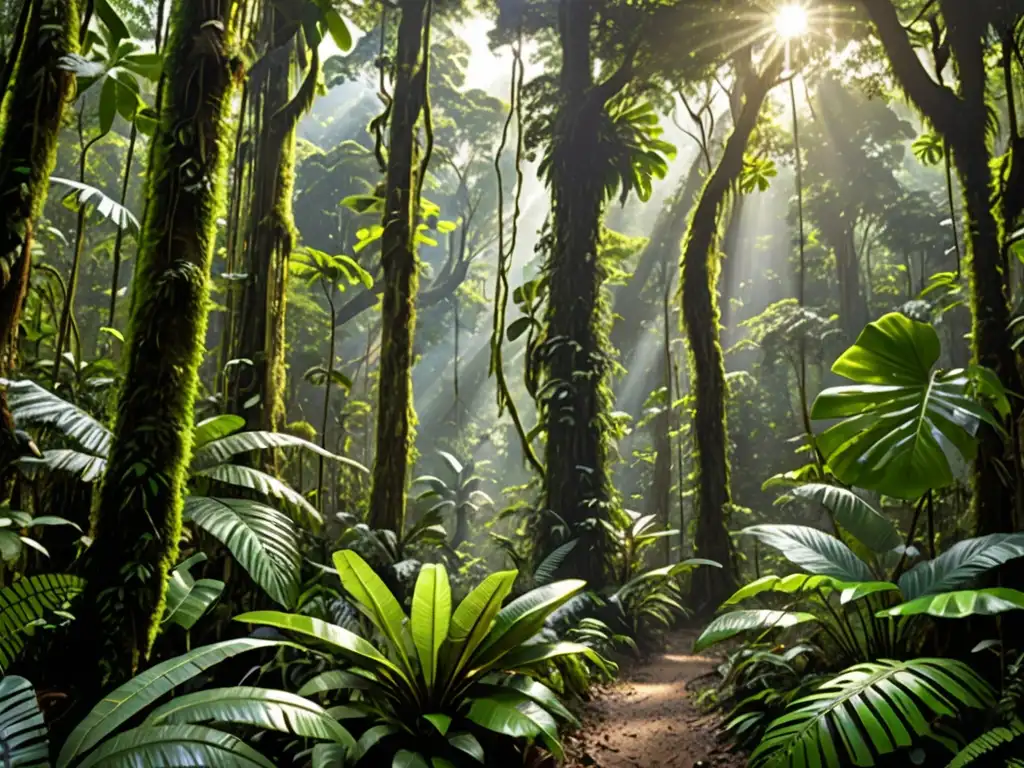 Vibrante selva con corredor biológico, resaltando la importancia de la regulación legal de corredores biológicos para la biodiversidad