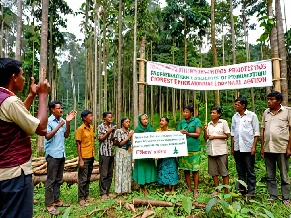 Villagers y activistas debaten en bosque deforestado