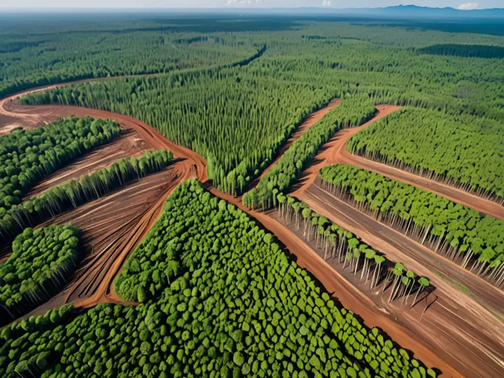 Vista aérea de área deforestada contrastando bosque protegido, resoluciones conflictos comerciales legislación ambiental