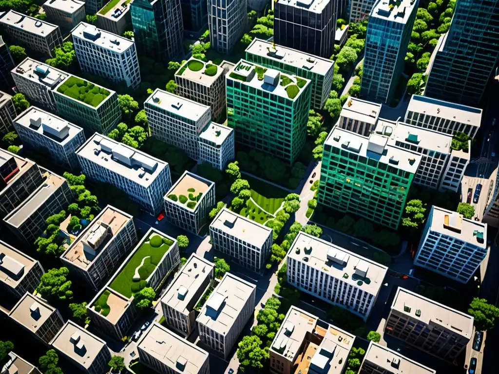 Vista aérea de área urbana con espacios verdes entre edificaciones, resaltando la relación entre limitaciones construcciones áreas verdes