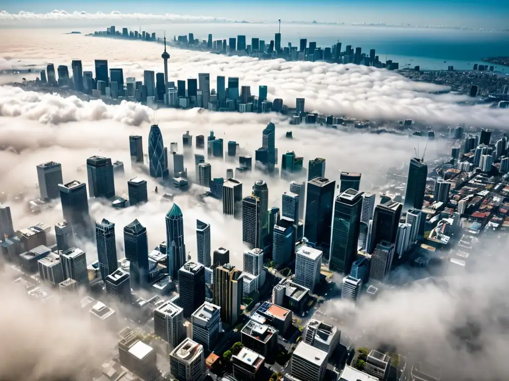 Vista aérea de la contaminación del aire en Oceanía, destacando desafíos en la legislación ambiental