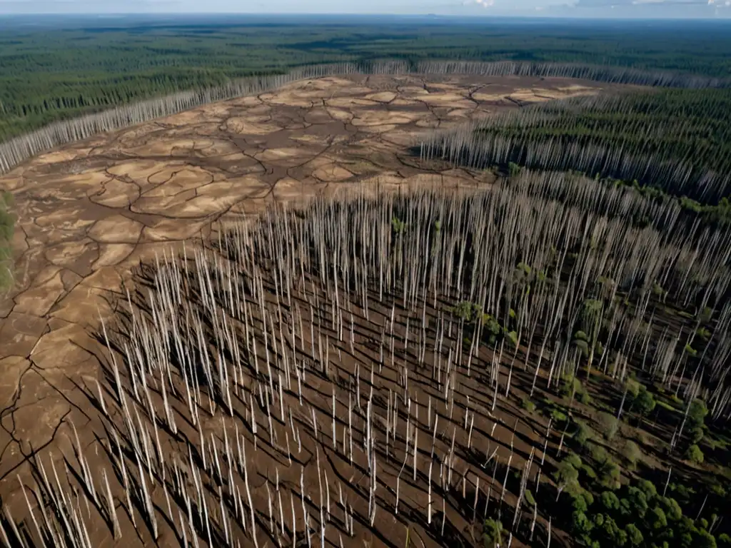 Vista aérea desoladora de tierra deforestada, mostrando impacto de la deforestación en el paisaje