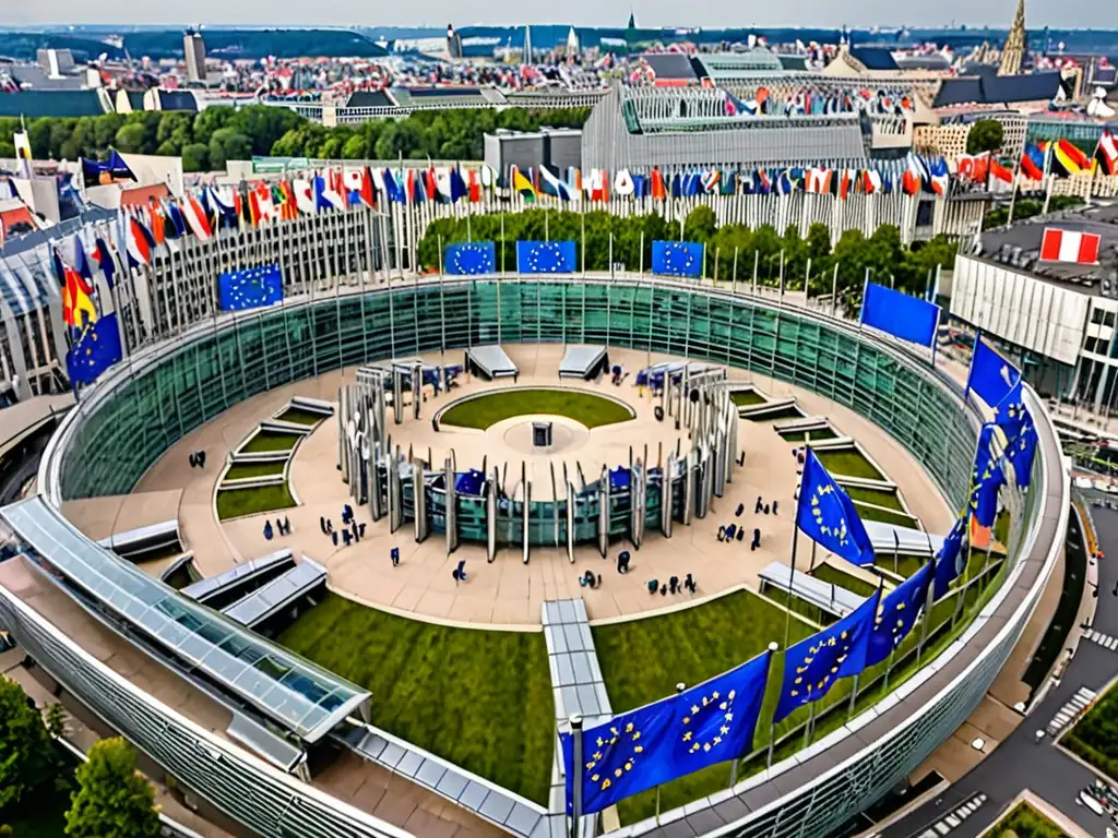 Vista aérea del Parlamento Europeo y edificios en Bruselas