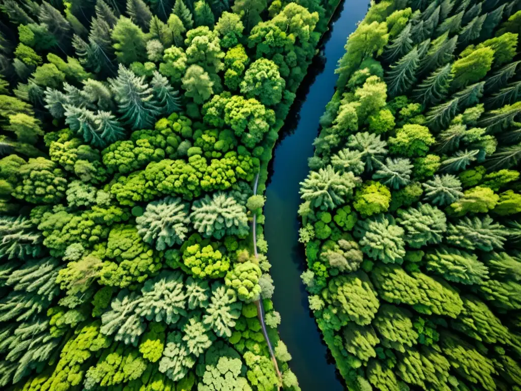 Vista aérea de exuberante bosque en la Unión Europea, reflejo de la legislación ambiental de la región