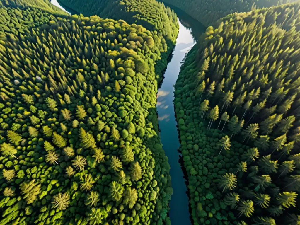 Vista aérea de exuberante bosque europeo con arroyos y montañas al fondo, resaltando conservación y derechos ciudadanía