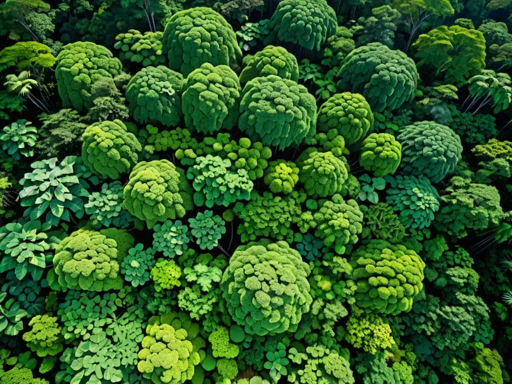 Vista aérea de un exuberante dosel de selva tropical, resaltando la biodiversidad y la protección del patrimonio natural global