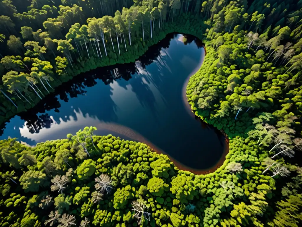 Vista aérea de un exuberante ecosistema con diversa flora y fauna