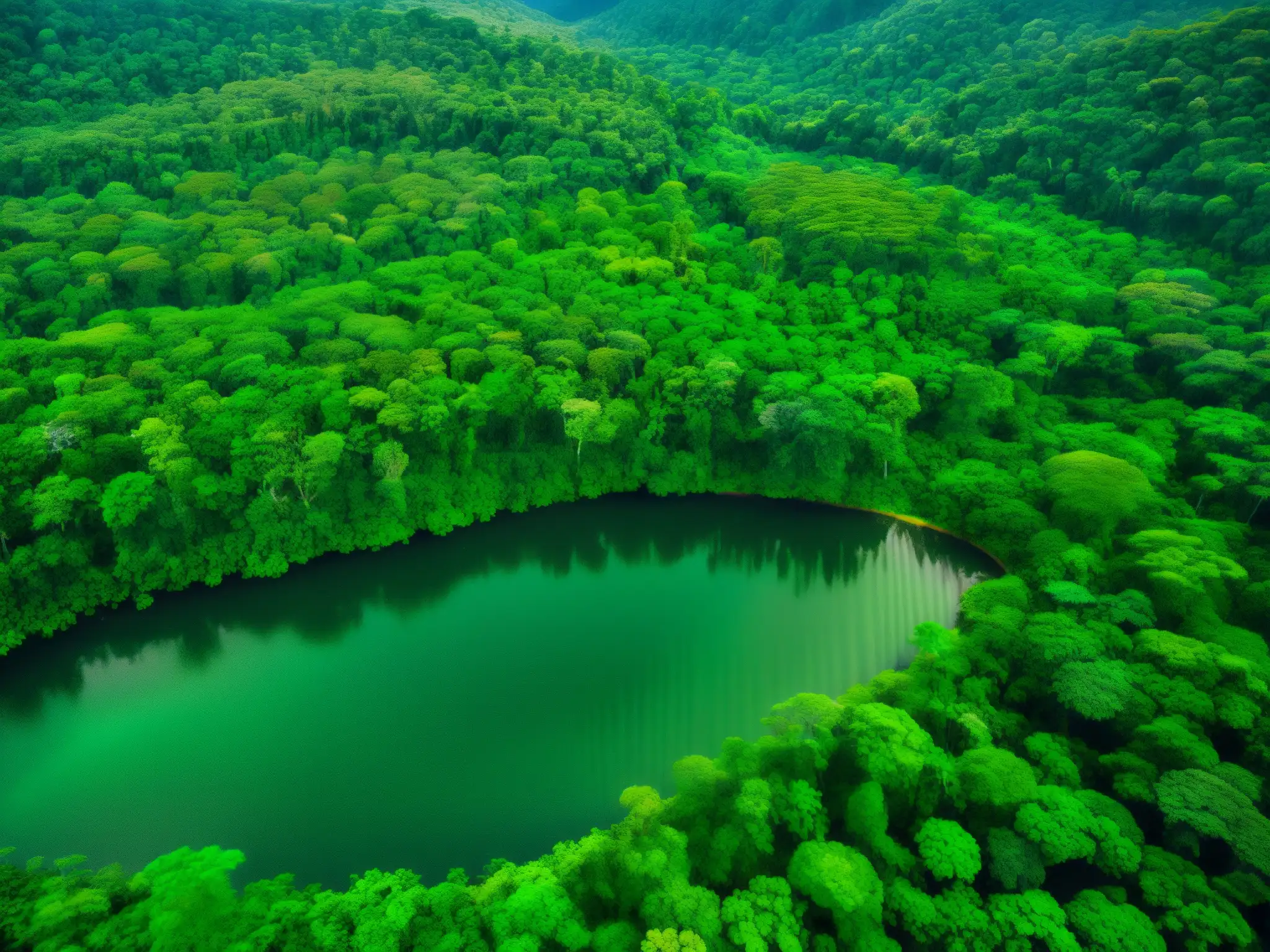 Vista aérea de exuberante selva tropical con río serpenteante