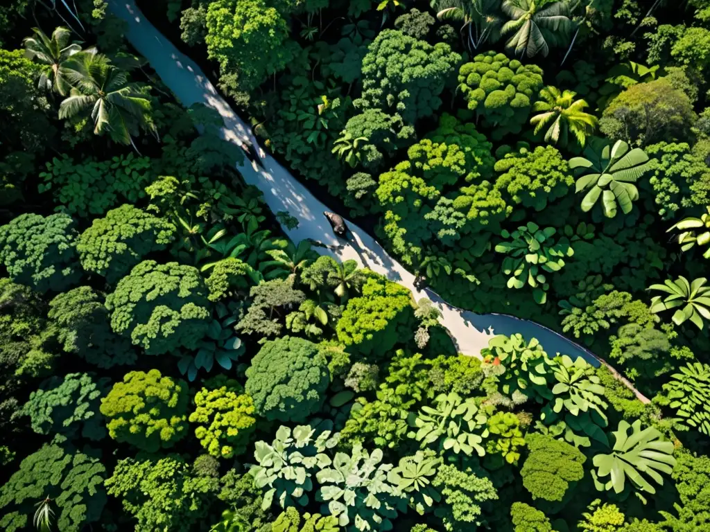 Vista aérea de exuberante selva lluviosa con biodiversidad y especies amenazadas