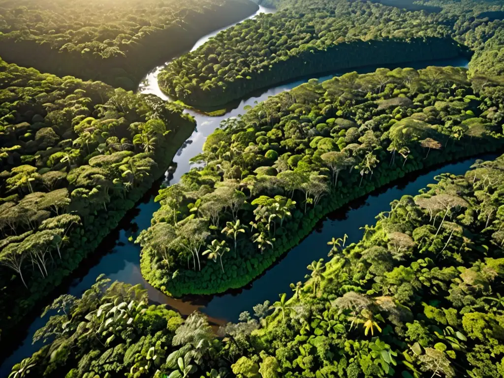 Vista aérea de exuberante selva tropical, con diverso dosel verde