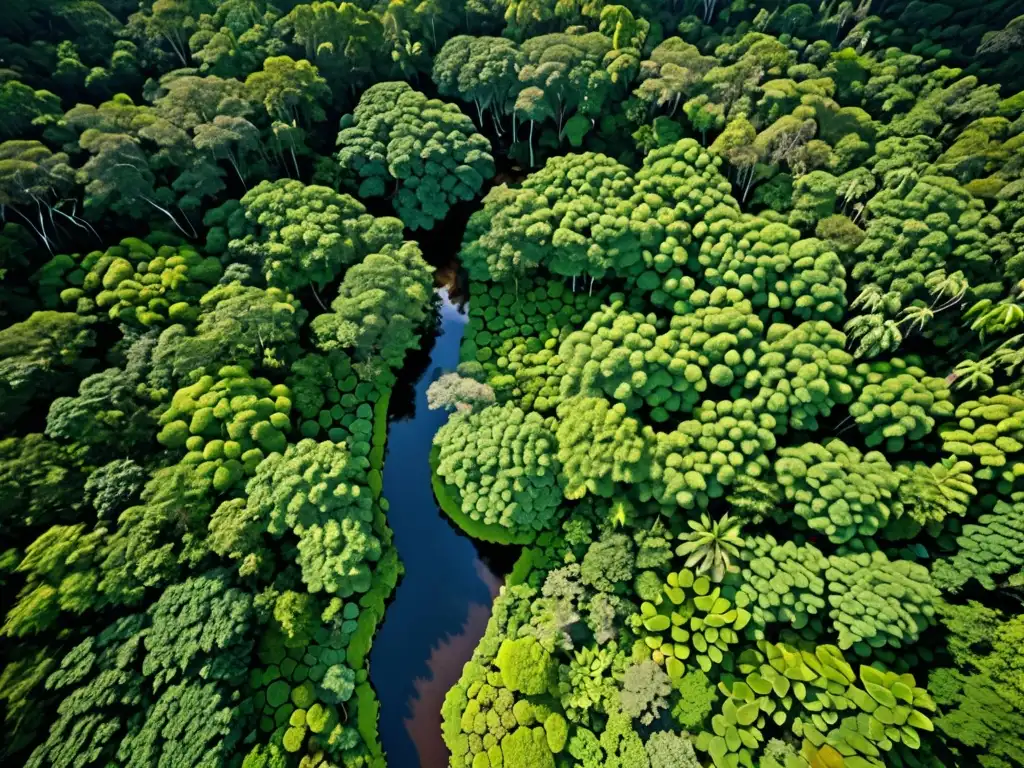 Vista aérea de exuberante selva con biodiversidad