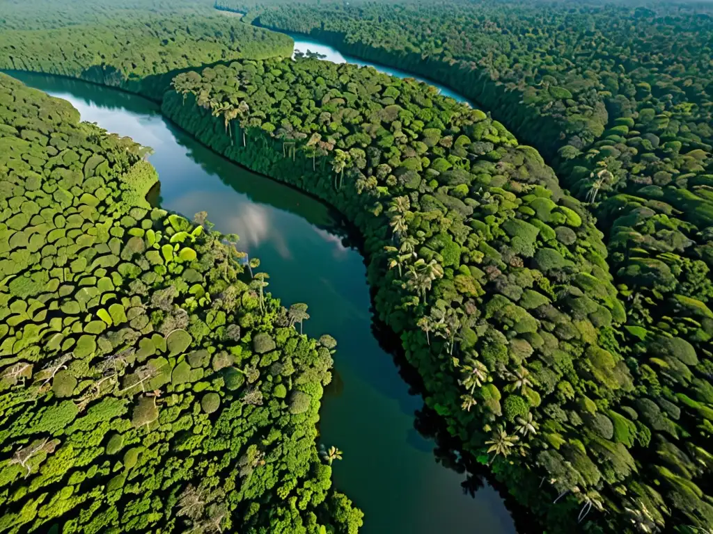 Vista aérea de exuberante selva con diversa vida silvestre