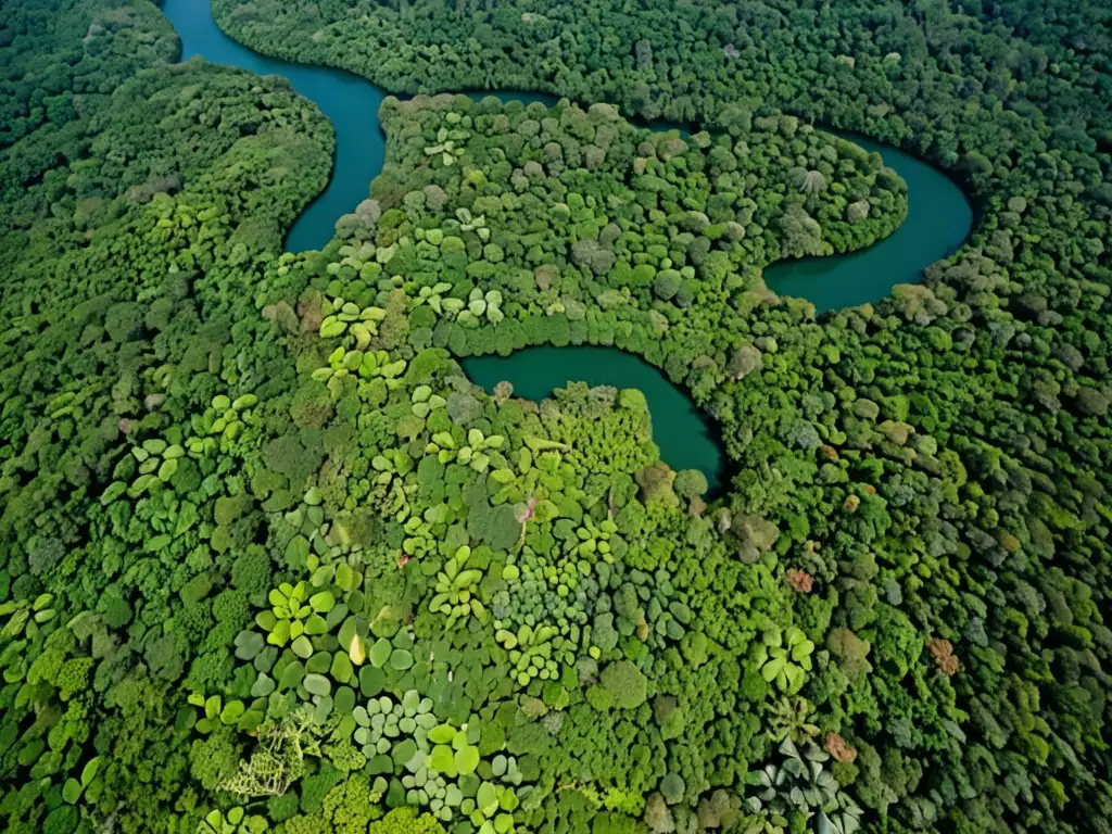 Vista aérea de exuberante selva tropical, biodiversidad y recursos naturales