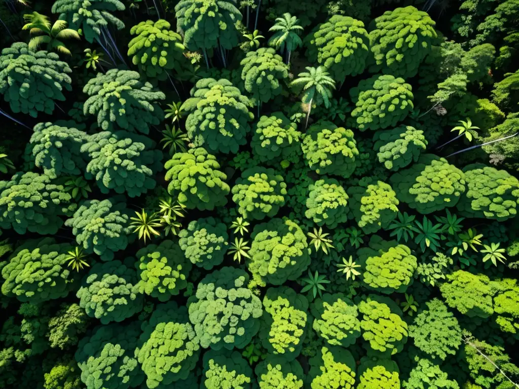 Vista aérea de exuberante selva tropical, resaltando la biodiversidad