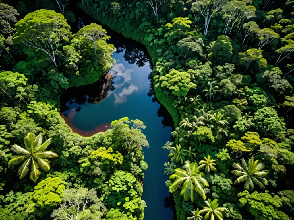 Vista aérea de exuberante selva tropical, resaltando la importancia de la evaluación de impacto ambiental en la preservación de ecosistemas