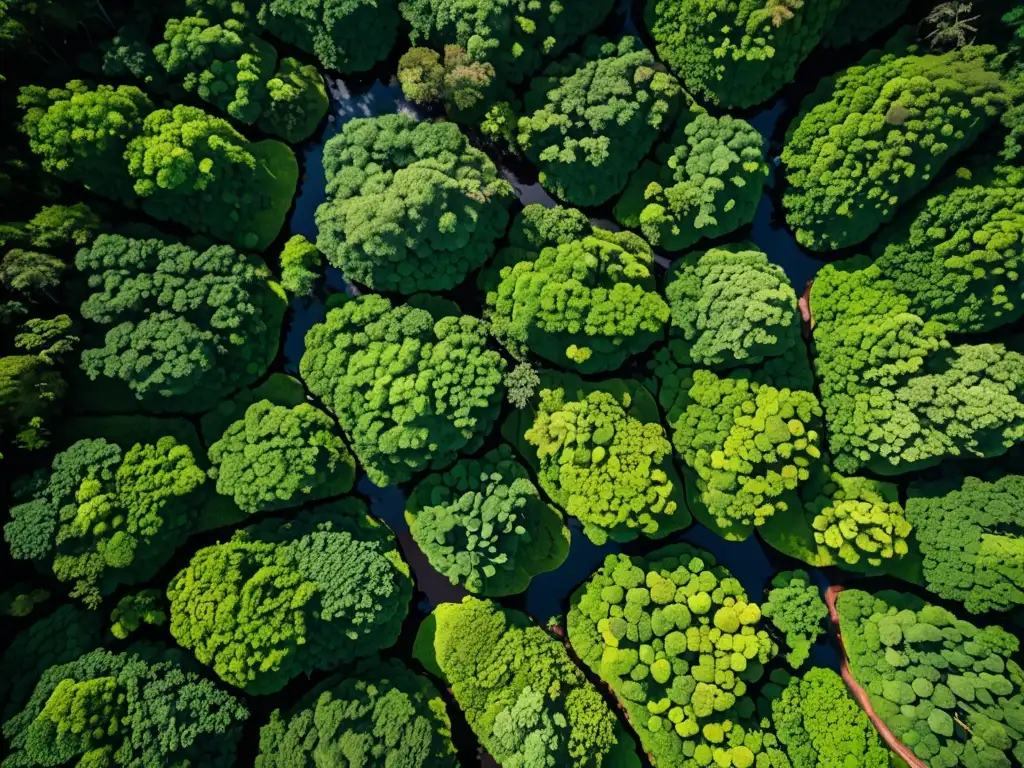 Vista aérea de la exuberante selva amazónica, con su red de árboles, ríos y diversa vegetación