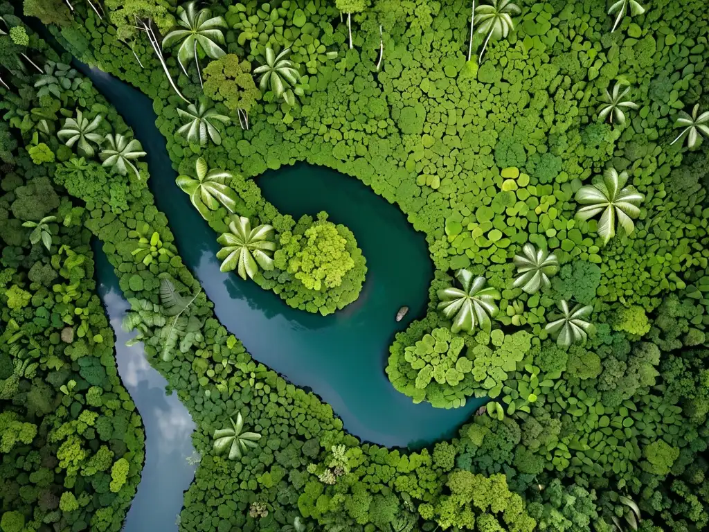 Vista aérea de exuberante selva tropical, resaltando la biodiversidad y la belleza natural