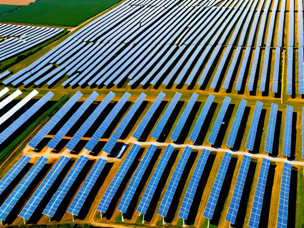 Vista aérea de granja solar y molinos eólicos en paisaje europeo, ejemplificando la regulación energía renovable marco legal