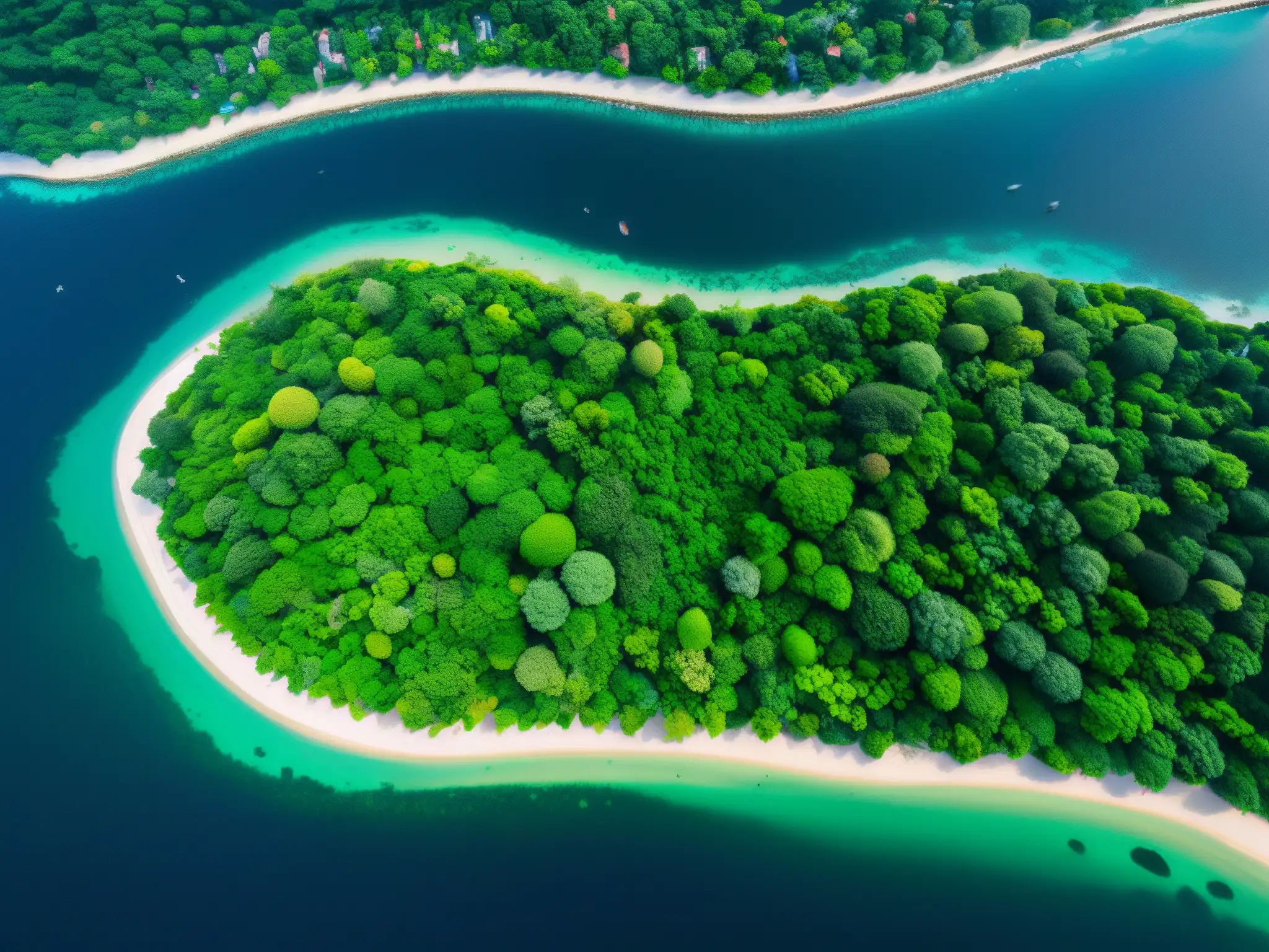 Vista aérea impactante de áreas protegidas urbanas, resaltando la legislación de conservación con contrastes entre naturaleza y desarrollo urbano