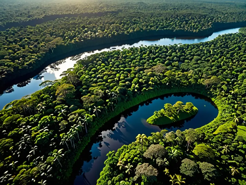 Vista aérea impactante de la exuberante selva amazónica, resaltando su biodiversidad y el Tratado Cooperación Amazónica impacto global