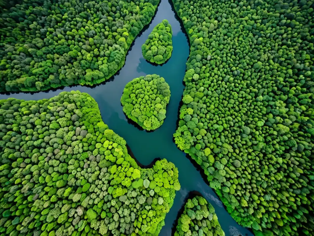 Vista aérea impactante de un vasto bosque lluvioso, resaltando el impacto global del derecho ambiental en la conservación de ecosistemas vitales y la lucha contra el cambio climático