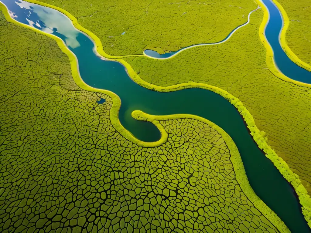 Vista aérea impresionante de un extenso humedal en América del Sur, resaltando la importancia de protección de humedales en la región