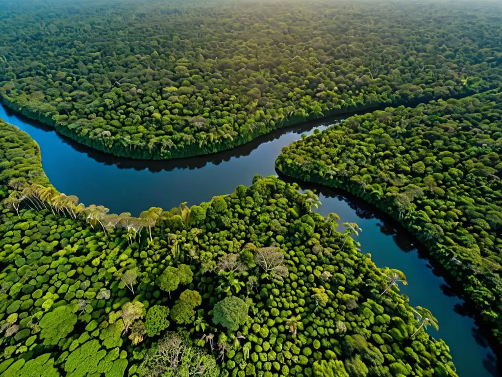 Una vista aérea impresionante del exuberante dosel verde de la selva amazónica, resaltando su biodiversidad y belleza natural